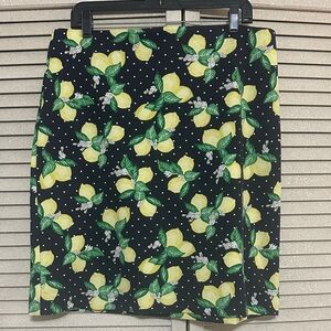 Talbots Black Pencil Skirt with Yellow Lemon Print
